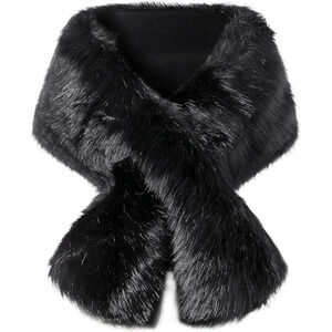 Babeyond Womens Large Faux Fur Collar Shawl Wrap cape Winter  Coat - Black